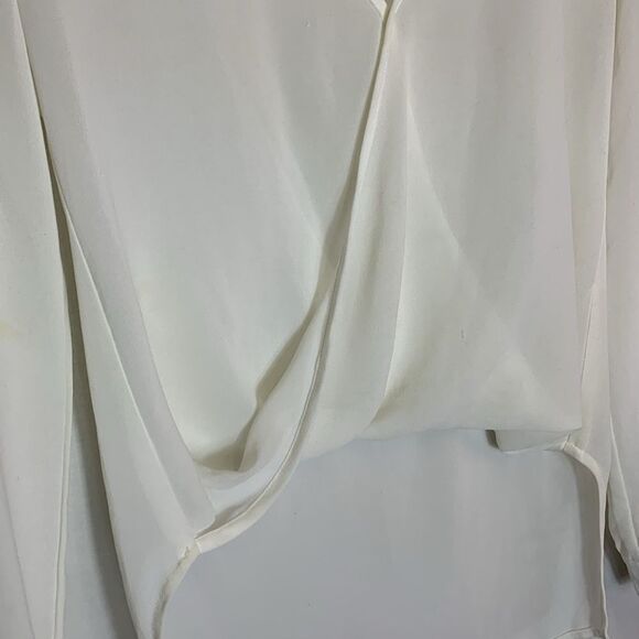 Wayf Ivory Sheer V Neck Wrap Front High Low Hem LS Blouson Blouse Size XS - Picture 13 of 13